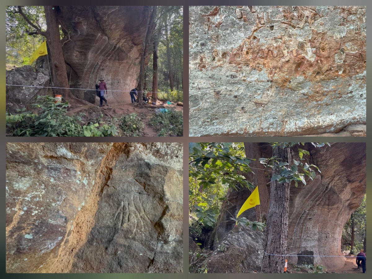 Bhimmandali mountains, Sambalpur district. ASI excavation underway.

Rock-cut paintings. Stone blades, needles, scrapers for leatherwork. The site? Potentially 10,000 years old.

That makes it older than many Haryana sites. Among the oldest excavated in the world.

But how many
