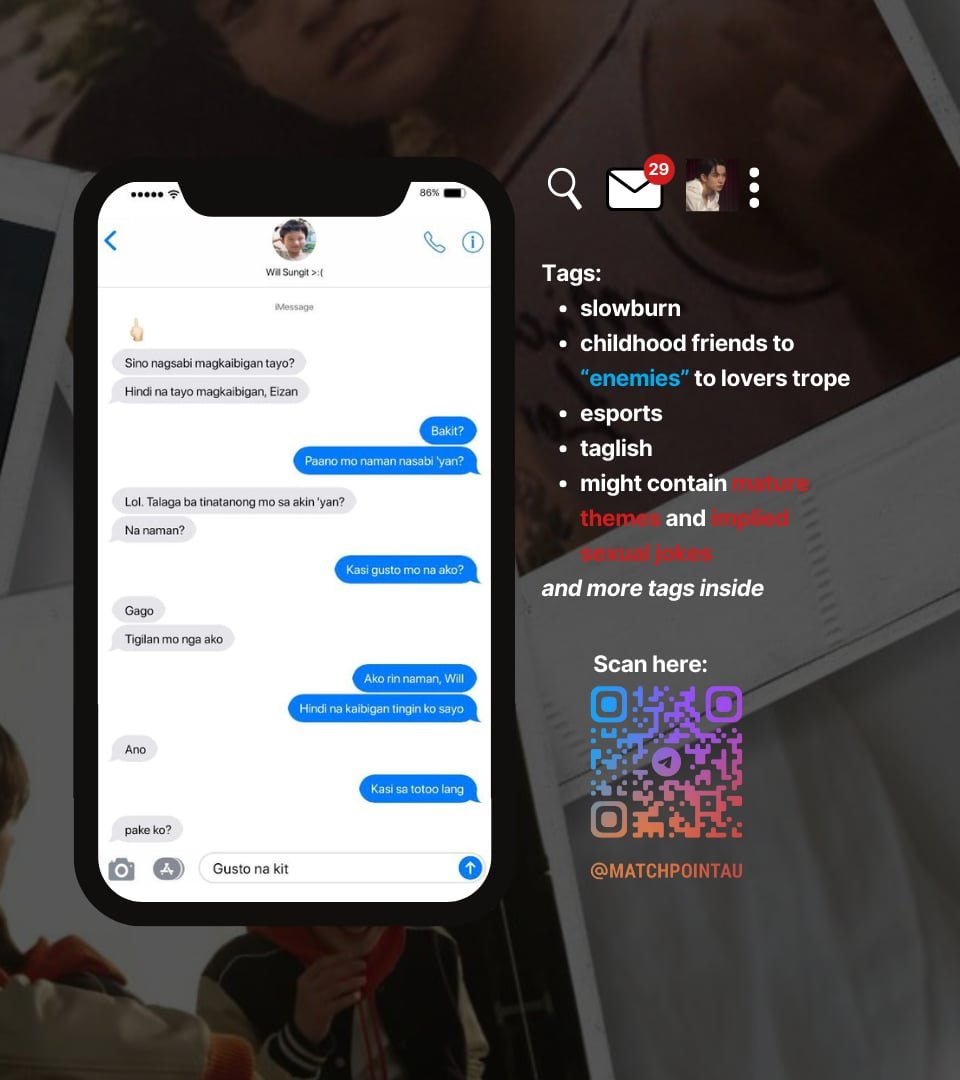 Hindi discontinued ang away cbf nina William Hezekiah at Eizan Mikael ^^

Matchpoint AU will continue on this Telegram channel.

To join, scan the QR code or click the link below.
🔗:t.me/MatchpointAU