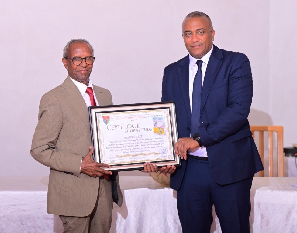 ENFF awarded certificates of merit and honor to two veteran Eritrean football leaders namely Mr. Girmay Araya and Mr. Samuel Tekle for their long term and unmatched dedicated service and contribution rendered to the development of football in Eritrea. 
Photo@ Enff media