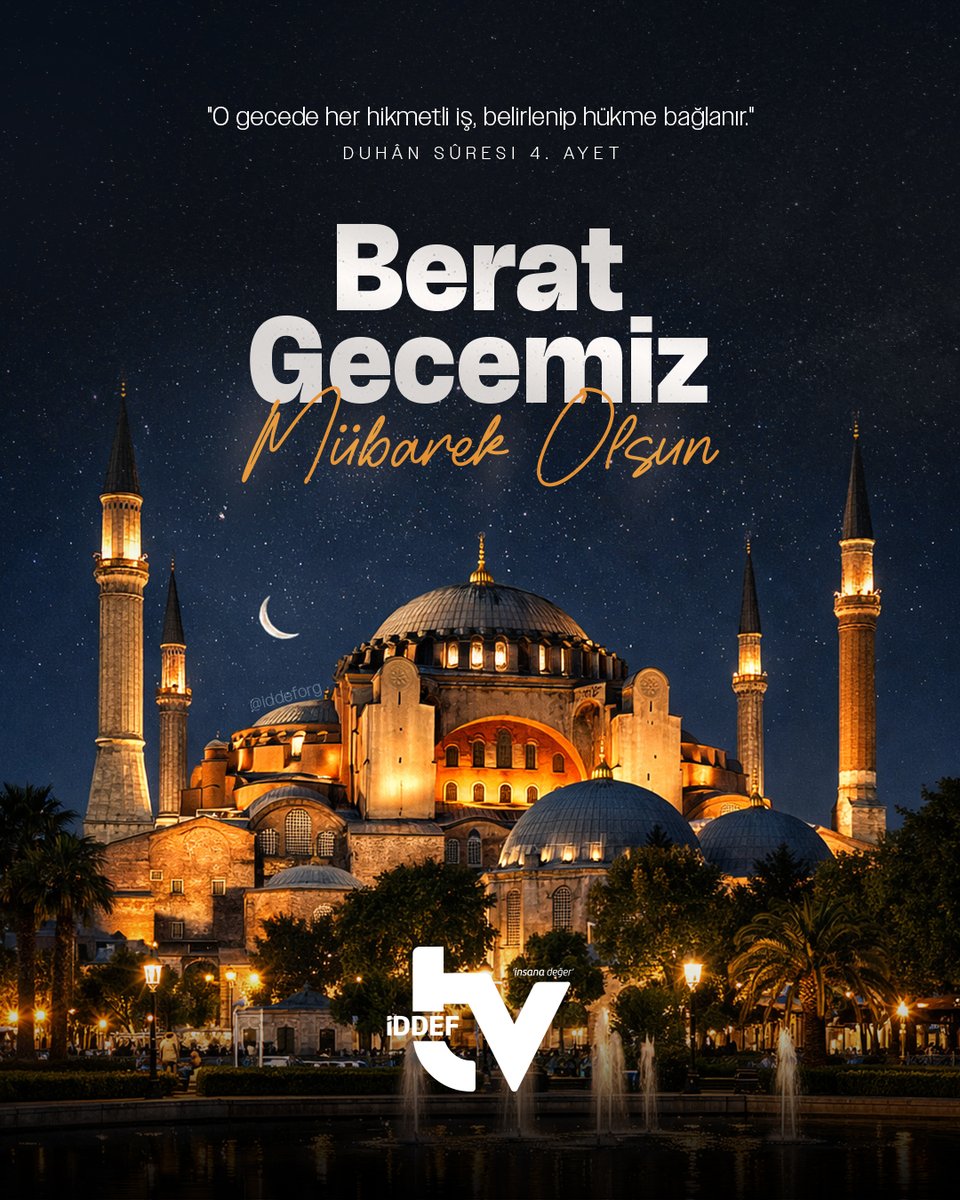 iddeftv's tweet image. ❝O gecede her hikmetli iş, belirlenip hükme bağlanır.❞

On bir ayın sultanı Ramazan-ı Şerif'in 🌙 müjdecisi Berât Gecemizin ülkemize ve tüm İslam Âlemi'ne hayırlar ve bereketler getirmesini Rabbimizden niyaz ediyoruz.

Berat gecemiz mübarek olsun.