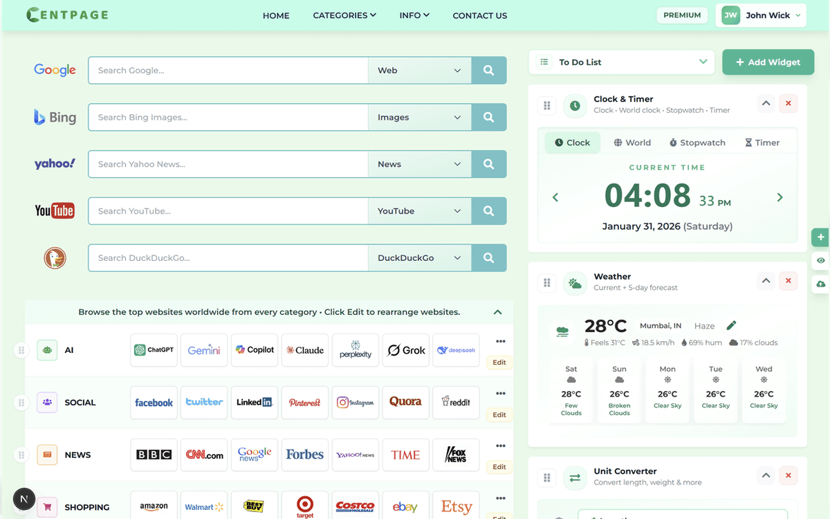 ritwickhalder's tweet photo. I rebuilt my 14-year-old homepage into a powerful productivity new tab.

Instead of a blank tab, you get bookmarks, widgets, notes, search, weather, tasks — all in one dashboard.

It’s called CentPage and I’m launching it today on Product Hunt 🚀 https://t.co/wO8xv607Ap https://t.co/OCH1DlFkuI