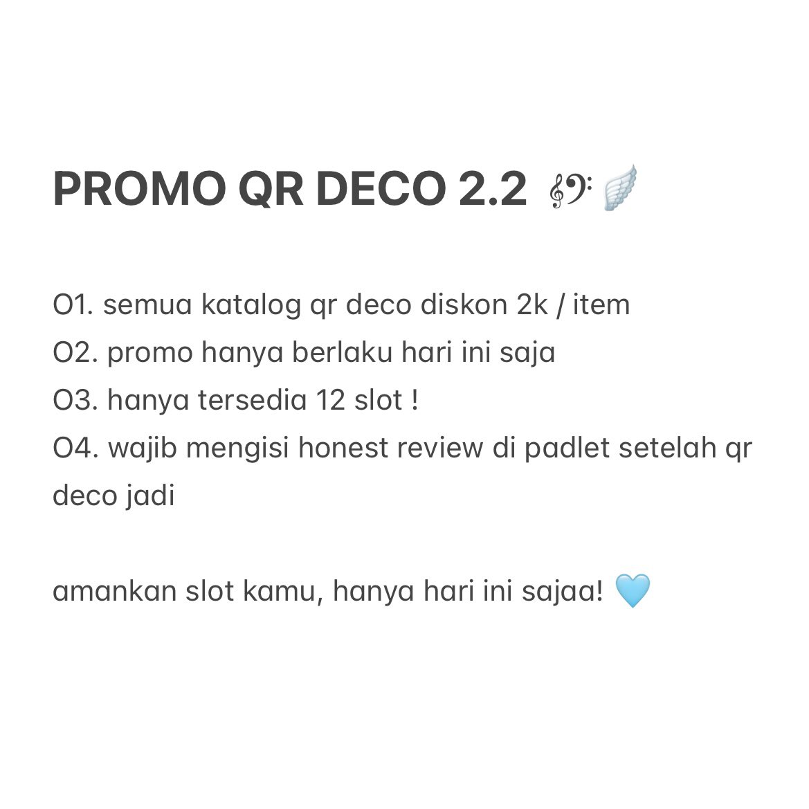 kisshearte's tweet image. help repost? tysm 𓏲ּ𝄢

2.2 SALE !  aku adain promo qr deco khusus untuk hari ini saja~ detail bisa cek di pict &amp;amp;&amp;amp; scroll kebawah. selamat jajan cayang ♡♪ 

&amp;lt; #zonauang &amp;gt;