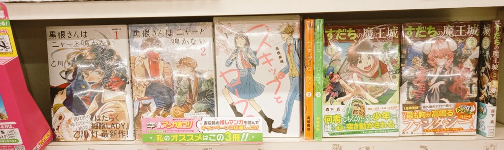 #春のマンガまつり2026　開催です🌸
講談社コミックについたバーコードでぜひ応募しましょう！
豪華景品が当たるかも…✨
この機会にぜひ新たな推しを見つけませんか✊
書店員の推しは
#黒根さんはニャーと鳴かない
#スキップとローファー
#すだちの魔王城
です🐱
#講談社
#春のマンガまつり
#文真堂