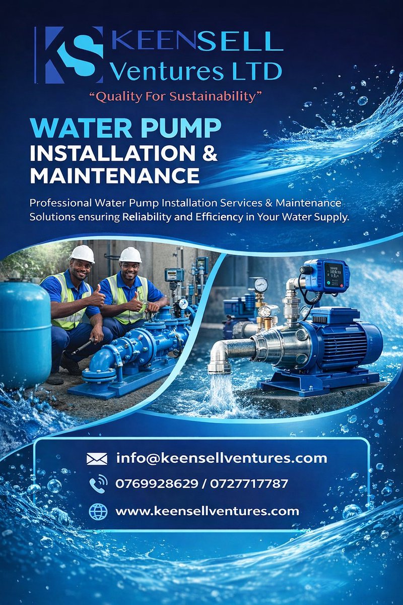 Keensell's tweet photo. We provide expert Water Pump Installation and Maintenance Services to ensure consistent water supply, efficiency, and long-lasting performance. 
Trust us to keep your systems running smoothly this month and beyond.

#NewMonth #KeensellVentures #WaterPumpInstallation https://t.co/4Xvvu0jvJQ