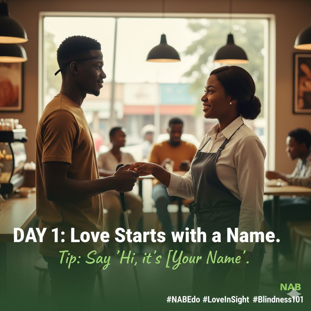 nab_edo's tweet photo. Day 1: Love starts with a name. ❤️🦯
Happy first Monday of Feb! 🇳🇬 To kick off #Blindness101, here’s a simple tip for inclusion:
The Tip: Don’t assume we recognize your voice. Always introduce yourself! "Hi [Name], it's the perfect start. 🤝
#NABEdo #LoveInSight https://t.co/tJRgFFYk6c