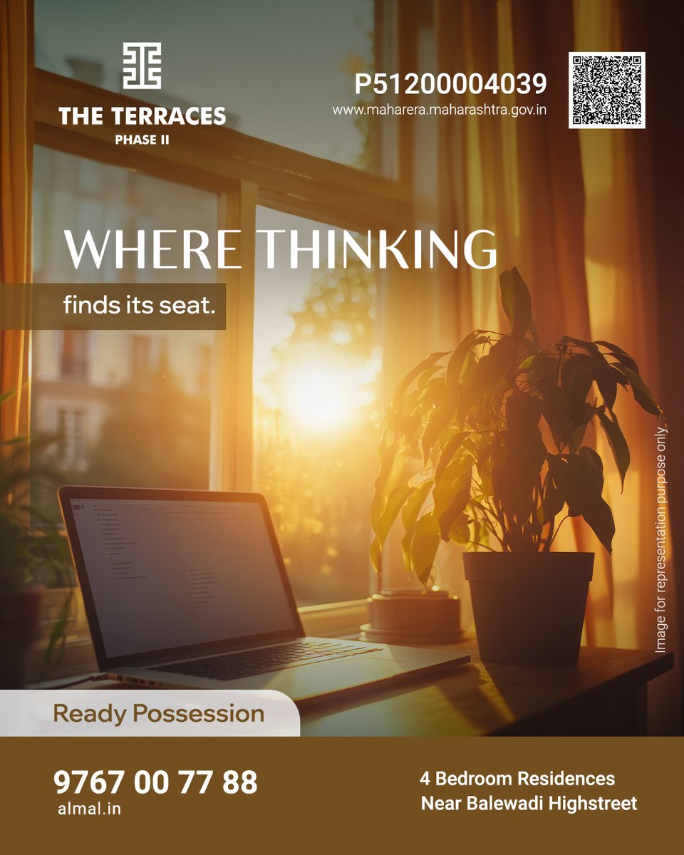 almalspaces's tweet photo. Focus finds its space.
Limited-edition 4 BHKs at The Terraces, Balewadi.
Ready possession.
The Terraces – Phase II | Balewadi​​
Ready Possession.​ Limited Edition 4 BHKResidences. ​
Call now: 9767007788 to book your site visit.​MAHARERA No: P52100004039 https://t.co/vy40H0KqCu