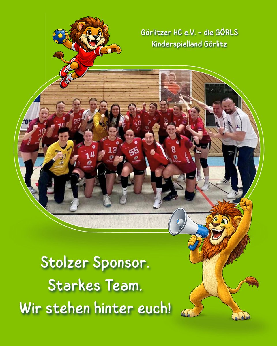 KinderSpielLand's tweet photo. 🦁🔥 Kila brüllt für Handball!

Denn wir sind ab sofort stolzer Sponsor des Görlitzer HC e.V. - die GÖRLS 🤾‍♀️💚

Wir freuen uns, Teil dieses starken Teams zu sein und den regionalen Handball zu unterstützen! 💪

Gemeinsam für die GÖRLS!

#KinderspiellandGoerlitz #rosenhof #goerlit https://t.co/JeLIryX2UR