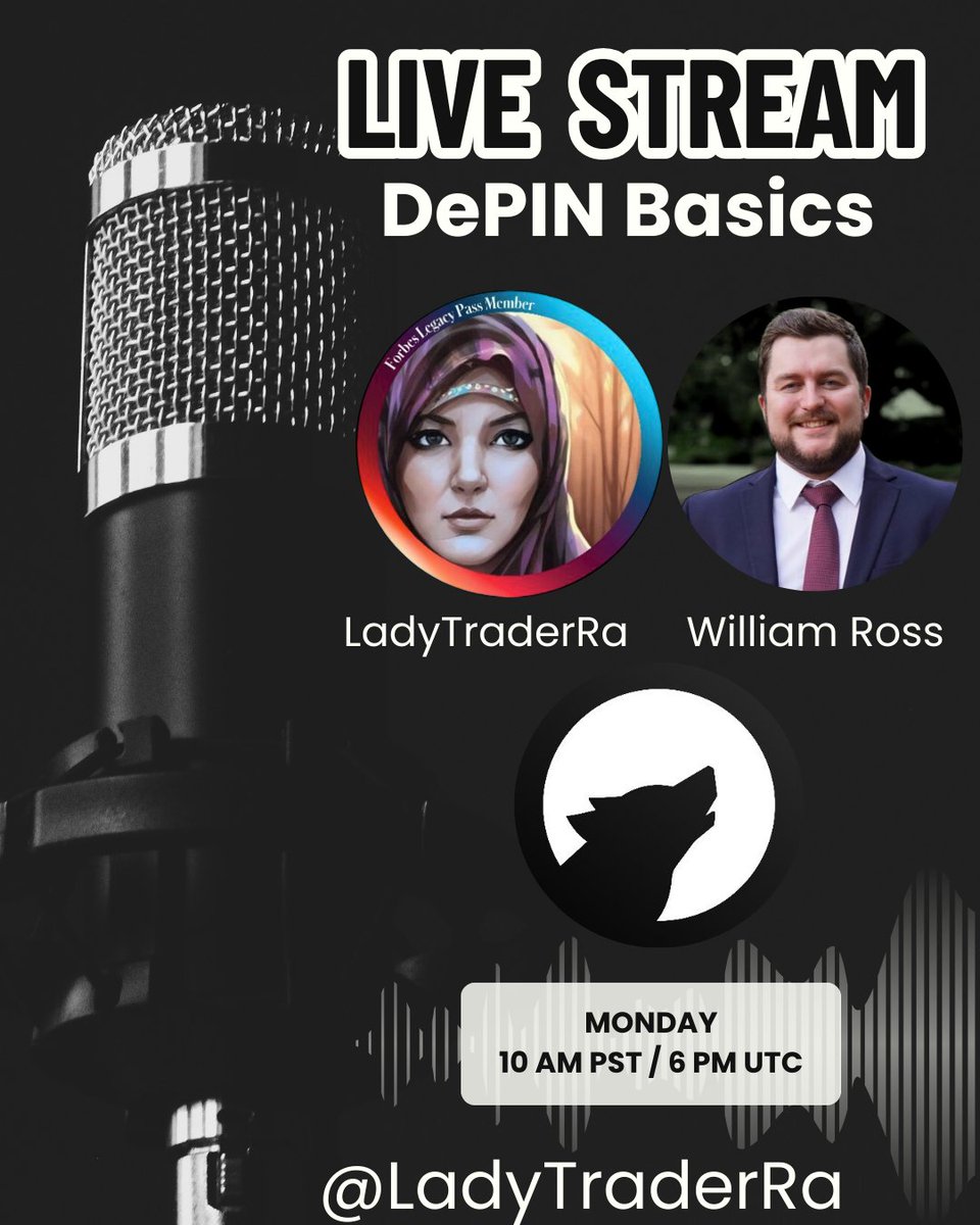 LadyTraderRa's tweet image. 🎙 LIVE STREAM: DePIN Basics

This Monday at 10AM PST / 6PM UTC I am going live with @WilliamRossX_  to break down DePIN from the ground up! 

We will cover:

• What DePIN actually is (in simple terms)
• How to deploy DePIN devices
• How people are generating passive income