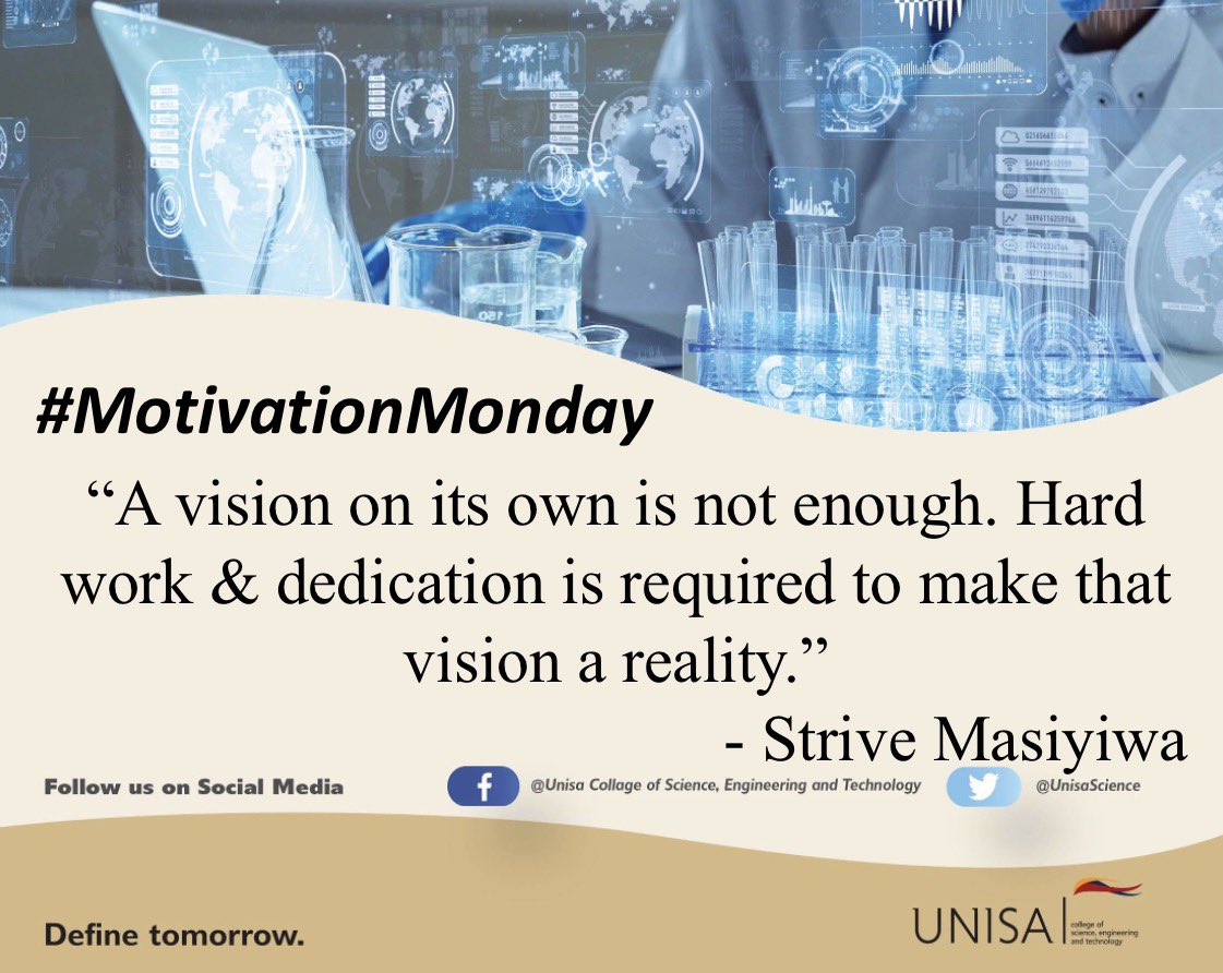 UnisaCSET's tweet image. #MotivationMonday #UNISA #CSET
#Unisa150andBeyond