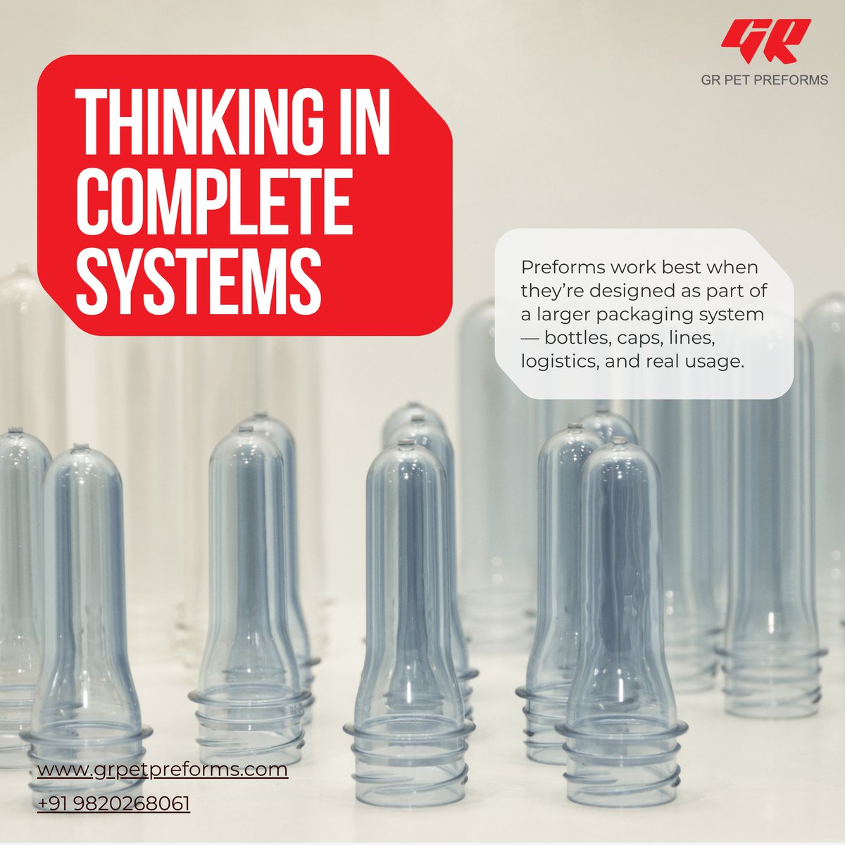 GPreforms's tweet photo. Packaging isn’t just a component — it’s a system. Our preforms integrate seamlessly with caps and production lines to reduce friction and enhance reliability. Designed to work together, for you.

#SystemThinking #PackagingSolutions #PreformAndCap #GRPreforms https://t.co/HhiulWFVGQ