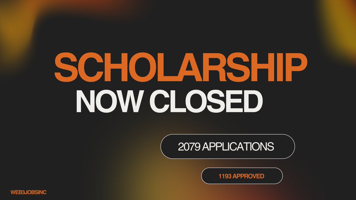 Scholarship Applications Are Now Closed.

We received 2,079 applications for the Web3 Jobs Institute Scholarship.
After careful review, 1,193 scholars have been approved.

This wasn’t just about numbers.
We prioritized intent, consistency, and readiness to do the work.

To