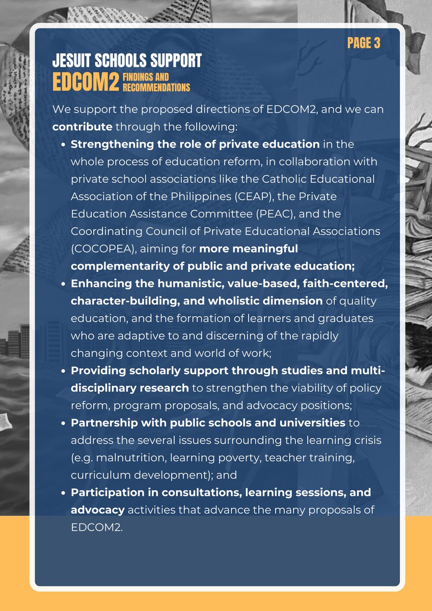 ADDU_Official's tweet photo. JESUIT SCHOOLS SUPPORT EDCOM2 FINDINGS AND RECOMMENDATIONS

The Society of Jesus Educational Apostolate (SJEA), composed of all Jesuit schools and universities in the Philippines, supports the findings and recommendations of EDCOM2, the Second ....

Full: https://t.co/theAWS0mEI https://t.co/Z5pBUlcONU