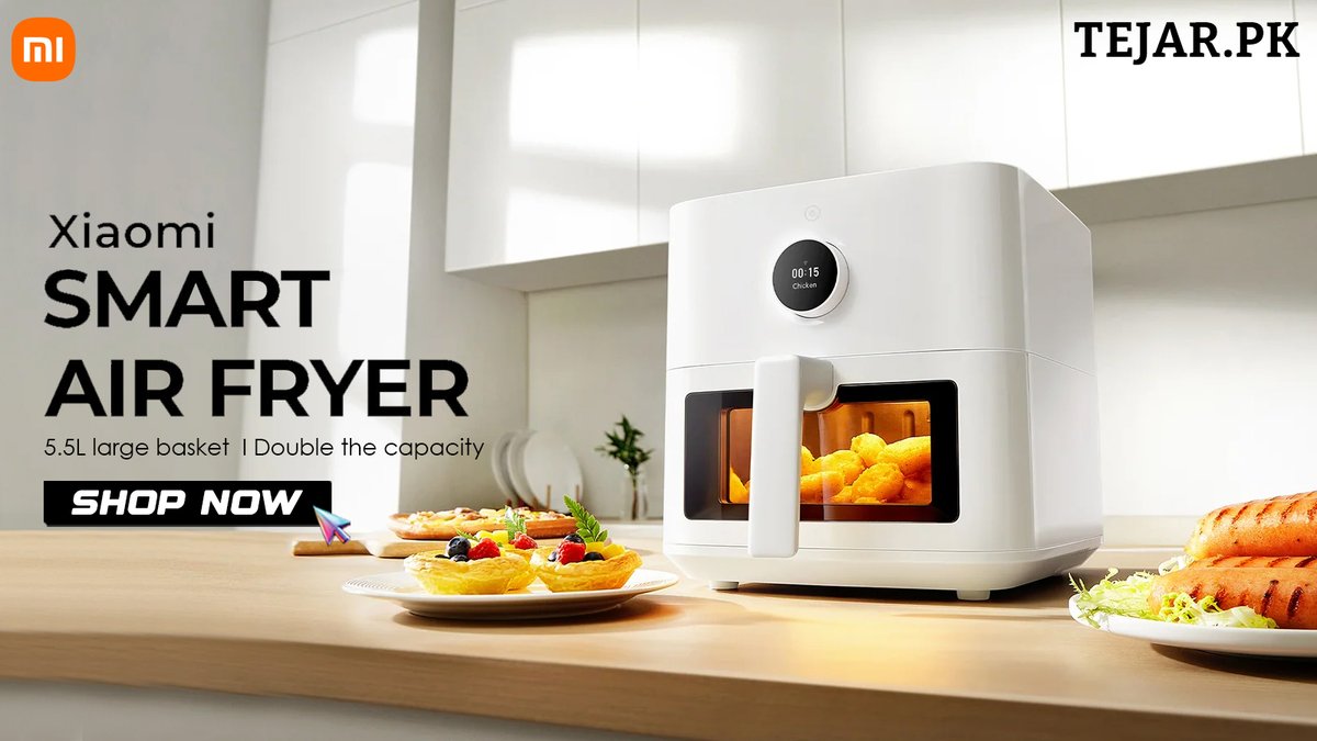 TejarPK's tweet image. Cook smarter every day 📷📷 Xiaomi Smart Air Fryer with a 5.5L large basket and double capacity—healthy, fast, and hassle-free cooking. Available now at Tejar.

#XiaomiSmartAirFryer #SmartKitchen #HealthyCooking #CookSmart #KitchenUpgrade #AirFryerPakistan #Tejar