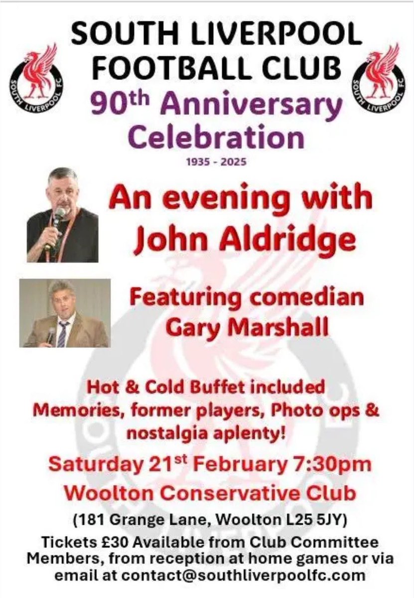 SouthLplFC's tweet photo. We love a good do and of course we are big fans of our good friend @Realaldo474 .  Come and join us at our 90th anniversary celebration evening on Sat 21st Feb and join us as we tip our hat to 90 years of South?  DM for details or tickets available at our home games at reception. https://t.co/6Q9NmHRV6p