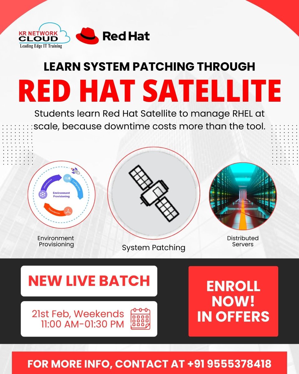 KRNetworkCloud1's tweet photo. MASTER ENTERPRISE SYSTEM PATCHING WITH RED HAT SATELLITE 🚀

📞 Enquire Now: +91 9555378418
📝 Registration: https://t.co/dkIPKuw5kx
🌐 Details: https://t.co/Y5U2hJ08jx

#redhatsatellite #rhel #systempatching #linuxtraining #redhatcertification #devopslearning #krnetworkcloud https://t.co/7EU09CSy2T