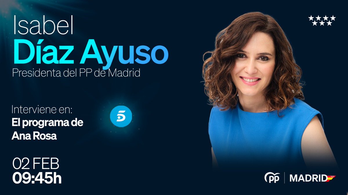 ☕️ ¡Buenos días! A partir de las 09:45h, la presidenta <a href="/IdiazAyuso/">Isabel Díaz Ayuso</a> interviene en <a href="/elprogramadear/">El Programa de Ana Rosa</a>. 

📲 Síguelo en directo: telecinco.es/endirecto/