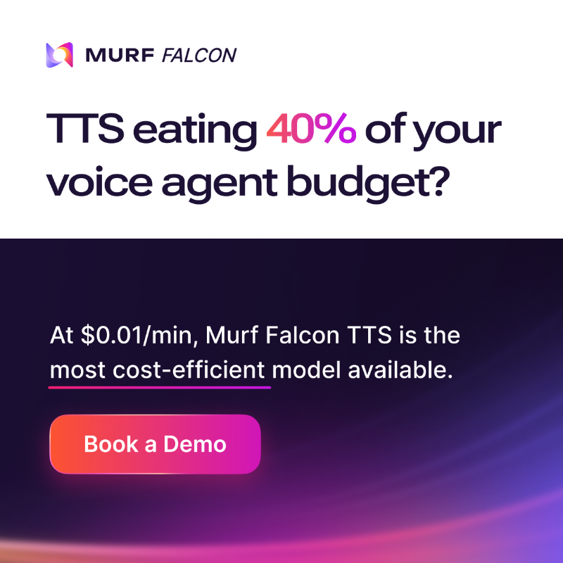 MurfAIStudio's tweet photo. Most TTS accounts for almost 40% of voice agent costs. That makes it hard to show ROI or convince clients to scale.

Murf Falcon is priced at 1 ¢/min, making it the most cost-efficient TTS option in the market, helping teams reduce overall agent costs by up to 70%.