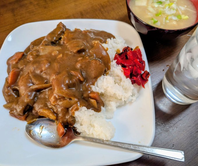 お昼ご飯は二日目カレーだ!明日はマルシンハンバーグカレーにするか。