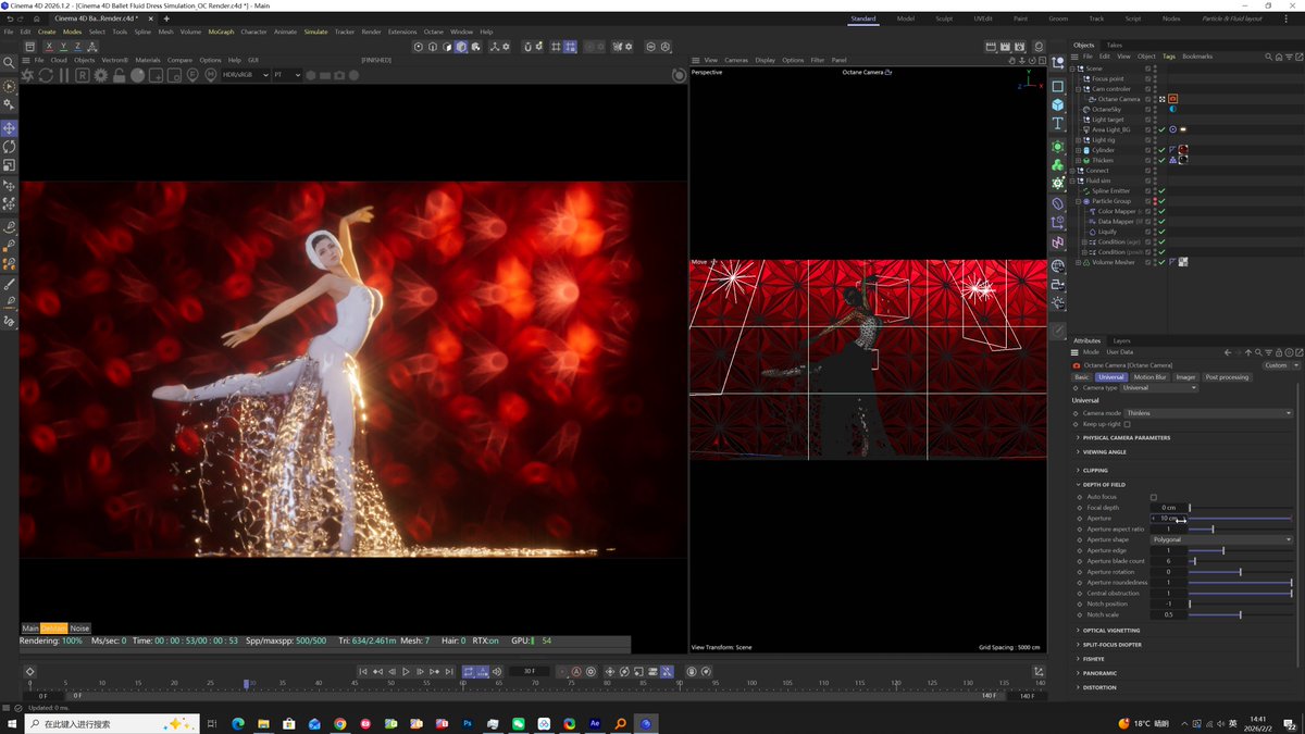 bxzhong's tweet photo. Trying to create a ballet skirt effect using fluids in Cinema 4D 2026 @Maxon_Cinema4D https://t.co/rJpuXTf8Fj