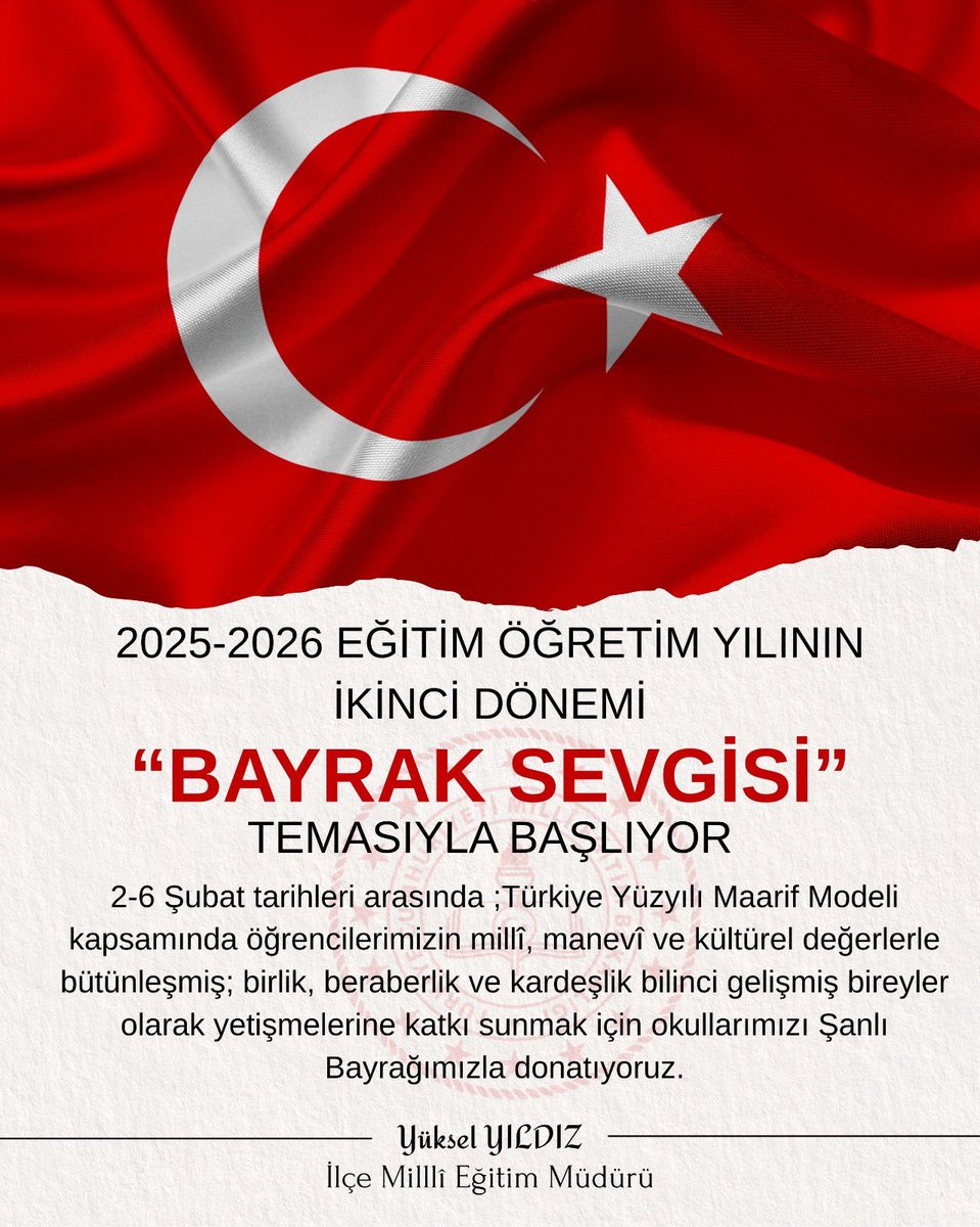 İLK DERSİMİZ: BAYRAK SEVGİSİ
Bayrak; bir milletin bağımsızlığının, onurunun ve tarih boyunca verdiği mücadelenin en kutsal simgesidir. @Guzelbahcekay <a href="/izmir_ilmem/">İzmir İl Milli Eğitim Müdürlüğü</a> <a href="/yuselyildiz/">Yüksel YILDIZ</a>