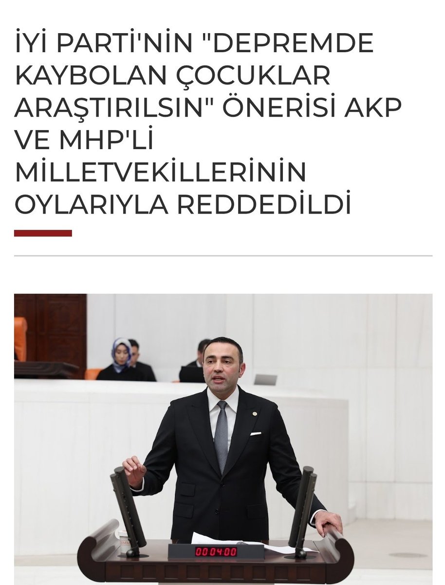 Zamanında, depremde kaybolan çocukların araştırılması için İYİ PARTİ bir önerge sunmuştu ve takdir edersiniz ki AKP-MHP tarafından reddedilmişti. Patlayan #Epstine olayıyla birlikte, depremde kaybolan çocukların araştırılma konusu tekrar meclise sunulmalı.