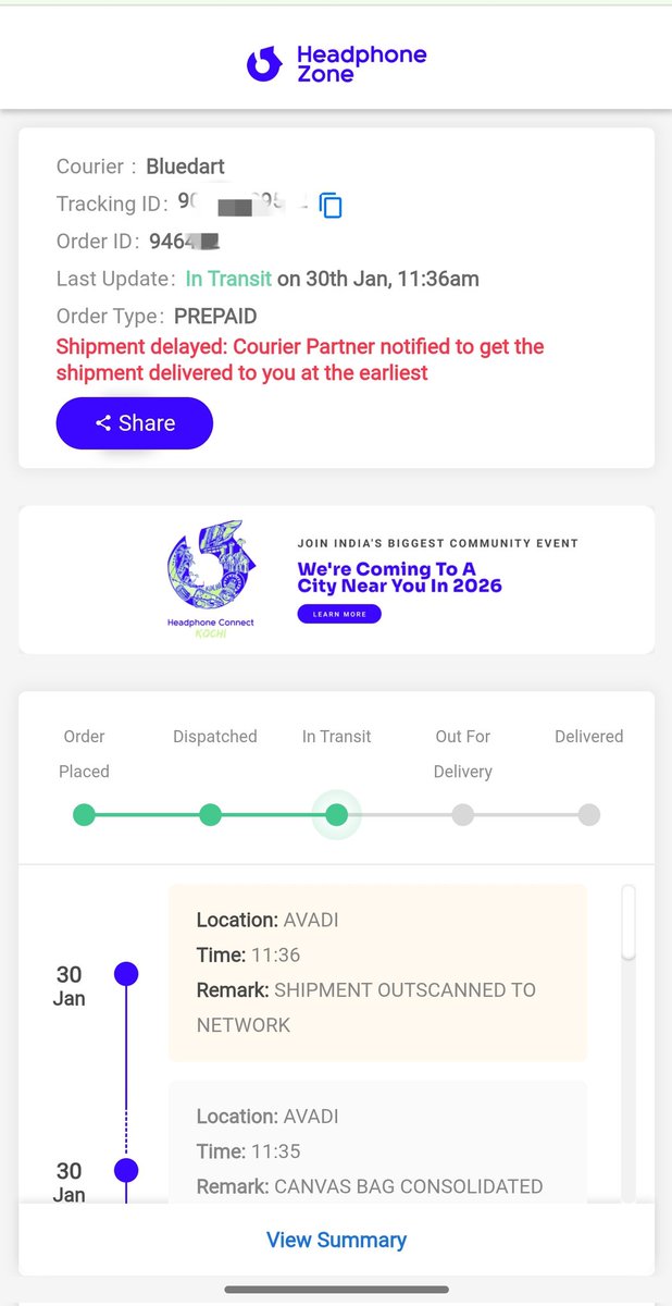 emmanuelv655's tweet photo. @BlueDartCares #bluedart @BlueDart_  I have ordered something from headphonezone. It hardly needs to travel from Nungambakkam to Manavala Nagar Thiruvallur 41 kms. Booked on 29th  and delivery was supposed to happen on 31st Jan. No updates after 30th. Please resolve the issue. https://t.co/BDjDIFSGuw