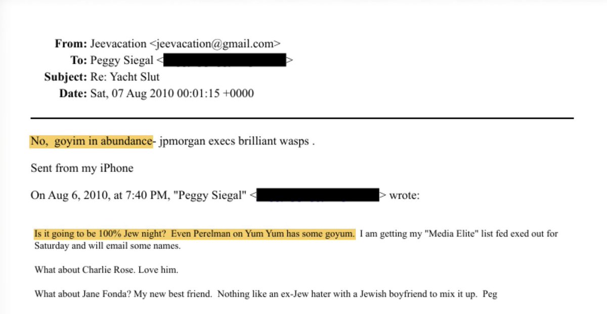 Epstein agente dei servizi russi? Mah. Le email in cui si parla di avere l'appoggio del Mossad (vedasi post sulla Libia) e del fatto che i loro associati non devono essere "goym" (non ebrei) sono centinaia.
Senza parlare dei rapporti con Ehud Barak e tante altre cose.