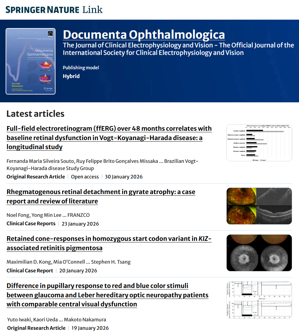iscev_org's tweet photo. As you keep up with the literature, don’t forget to check out the latest articles featured on the @SpringerNature Documenta Ophthalmologica website. https://t.co/9NmS2fOxz3