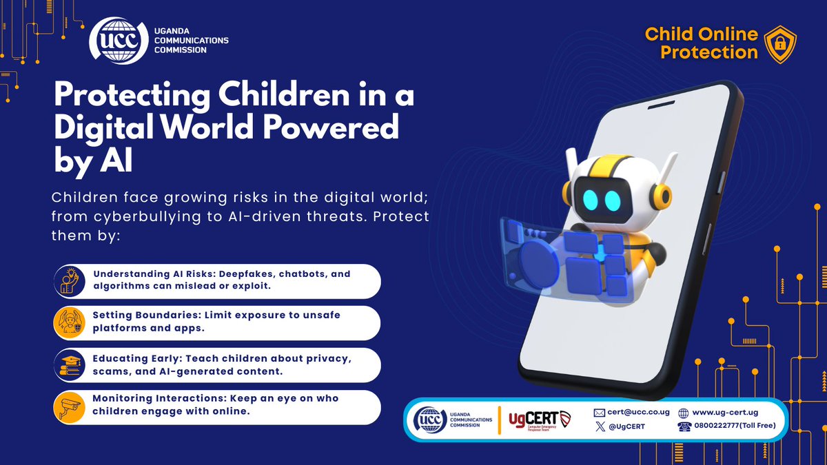 sayun4300's tweet photo. The digital world should be place of learning, not danger .protect our children by teaching them safe online habits and staying involved .#GoldenPosts #ChildOnlineProtection 
@UgCERT @UCC_Official @bbossa @MoICTUg @UCC_ED https://t.co/ba70wWyifp