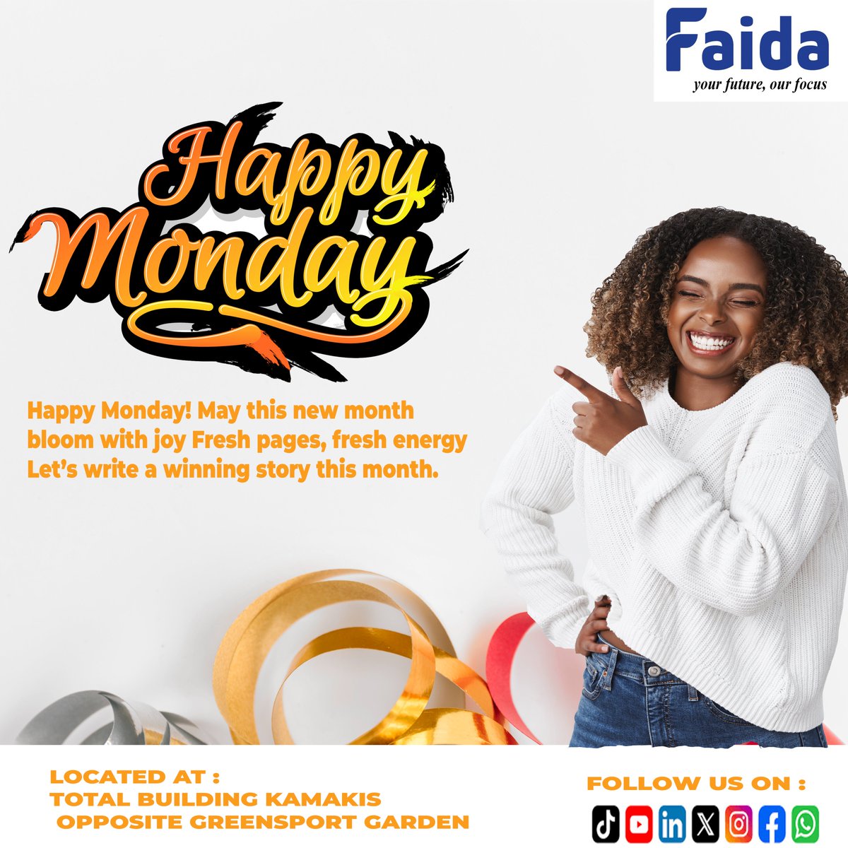 FaidaHomes's tweet photo. Happy Monday!
A new month brings fresh energy, new goals, and new opportunities to grow. Let’s stay focused, stay consistent, and make this month a winning one. Here’s to progress, purpose, and positive results ahead. #LandInvestment #kenya #BuildingDreams #Legacy #RealEstate https://t.co/mV2BrKyhB9