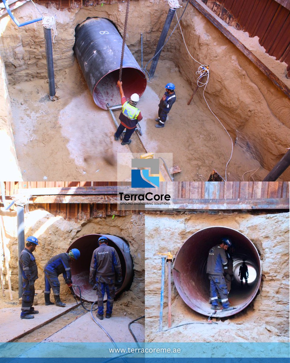 TerraCoreme's tweet image. Pipe jacking works in progress for underground pipeline installation, ensuring minimal surface disruption and precise execution.

#TerraCore #GroundEngineering #shoring #piling #NDRC #construction #foundation #productivity #engineering #terracore #site #Dubai #AbuDhabi #UAE