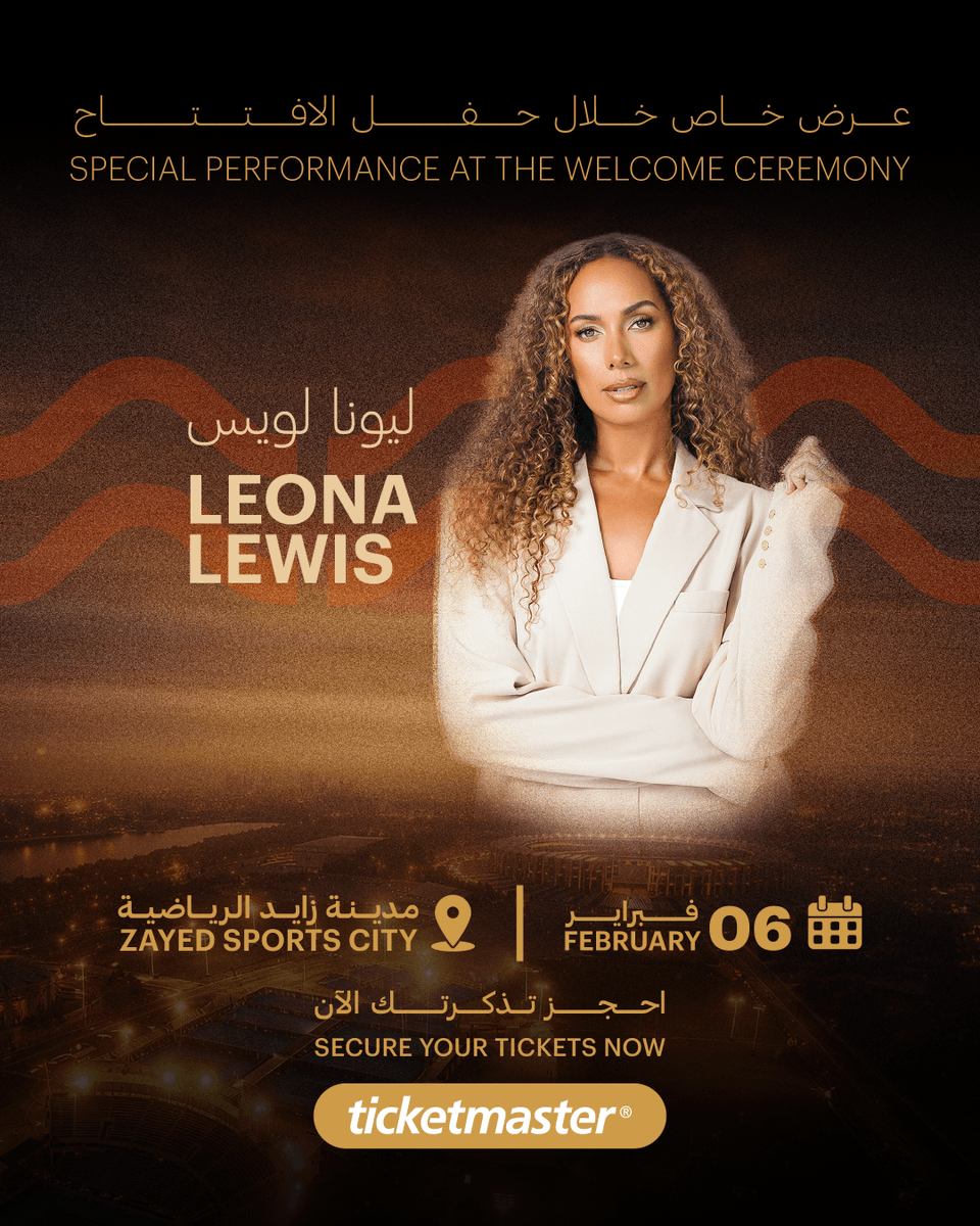With a voice recognised around the world, Leona Lewis takes the stage at the Welcome Ceremony of Open Masters Games Abu Dhabi 2026.

A powerful opening moment, live at Zayed Sports City on 6 February 2026.
8:00 PM

Tickets available now via Ticketmaster.

ticketmaster.ae/artist/open-ma…