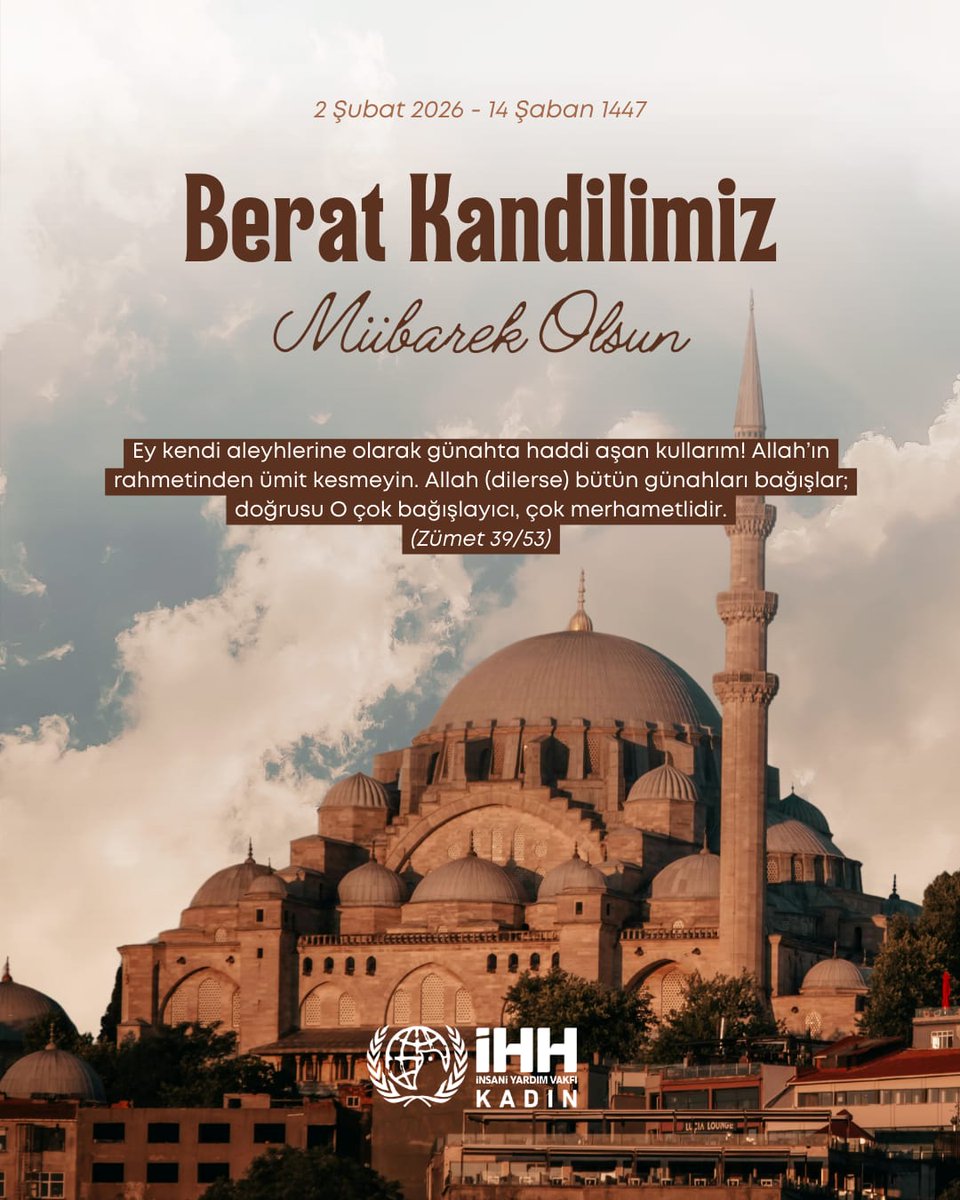 Berat Kandilimiz Mübarek Olsun 

Ey kendi aleyhlerine olarak günahta haddi aşan kullarım! Allah’ın rahmetinden ümit kesmeyin. Allah (dilerse) bütün günahları bağışlar; doğrusu O çok bağışlayıcı, çok merhametlidir.
(Zümet 39/53)