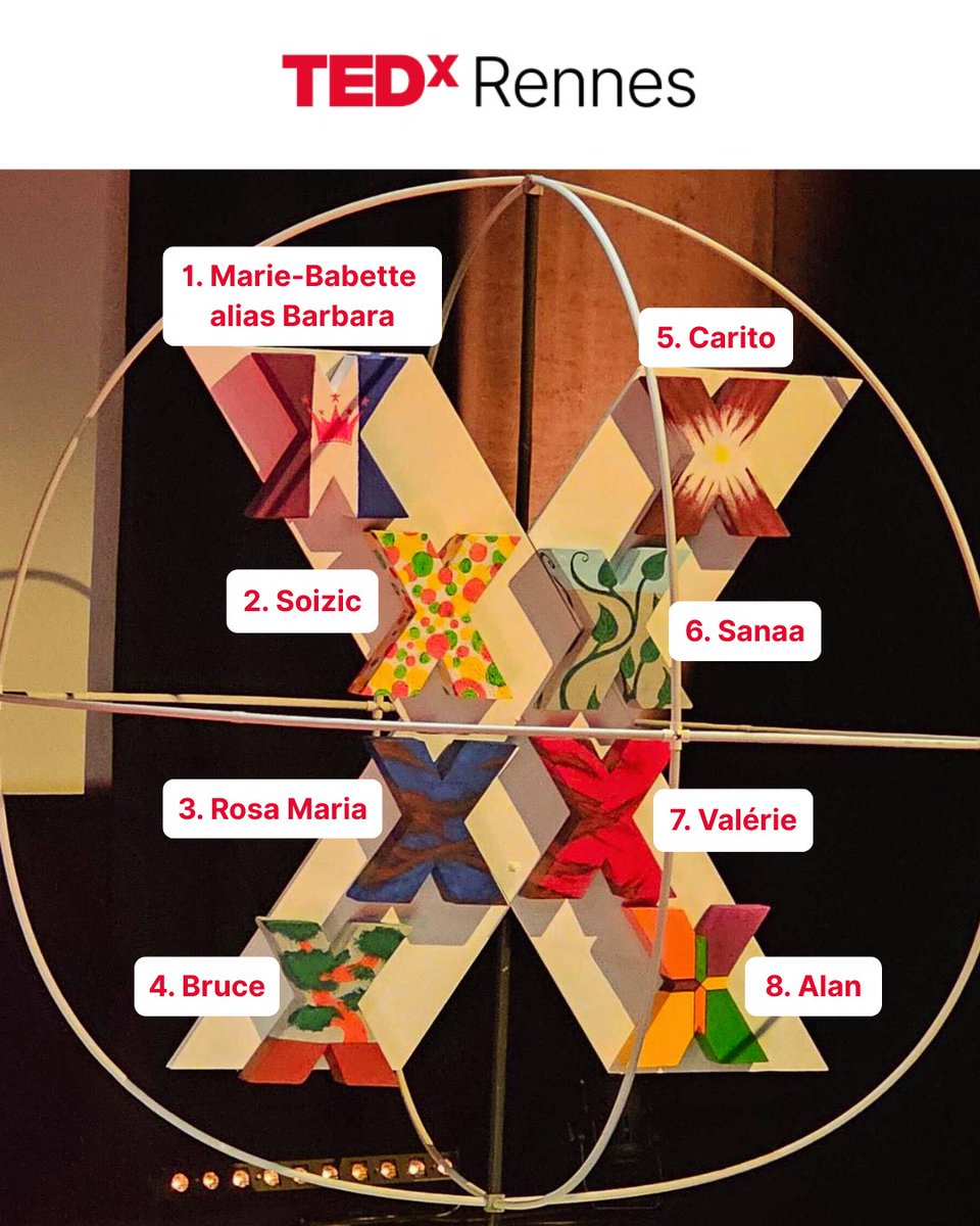 Vous aviez deviné ?👀 Chaque X = un intervenant #TEDxRennes2025. Couleurs, formes, textures font écho à l’idée qu’il ou elle a partagé sur le rond rouge.
👉Découvrez-les en image. Bravo à nos bénévoles du pôle scénographique pour cette création collective.
#IdeasWorthSpreading