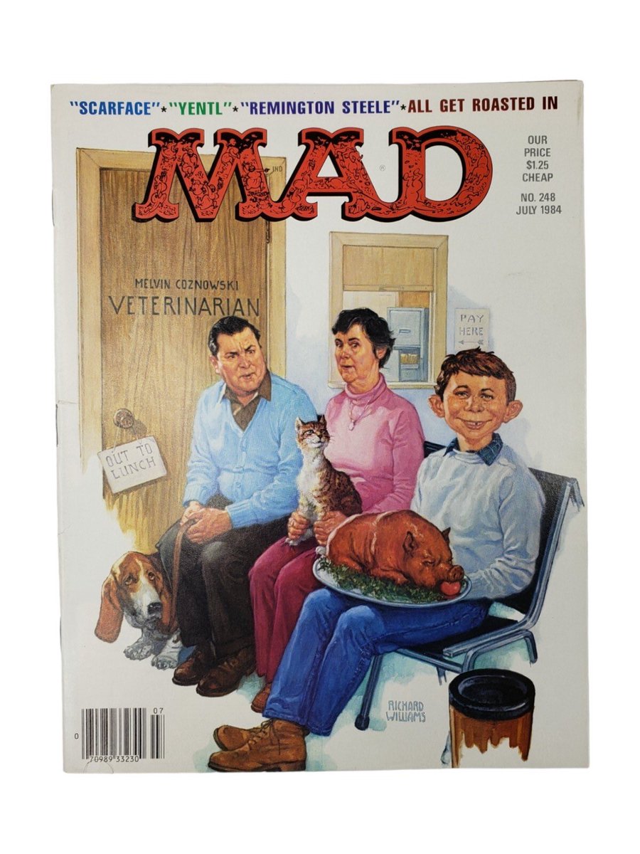 RemiSteele1982's tweet image. Remington Steele was parodied in Mad Magazine #248, July 1984. Stephanie Zimbalist &amp;amp; Pierce Brosnan in comic form. The last 2 panels take Laura Holt and Steele where they never went on TV. Art by Angelo Torres.
 #ComicArt #magazines