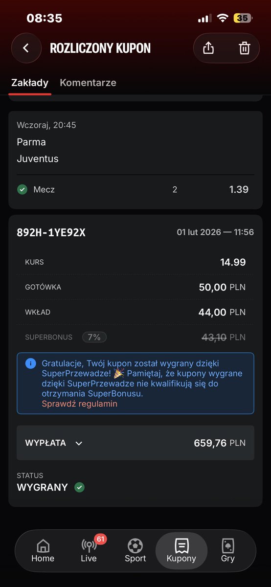 _reddevilss_'s tweet photo. @Bar93Bur w końcu coś siedzi :) 
Wczoraj też siadło, ale cashout i zamiast 500 to 30zł xD https://t.co/ZIJLZAajQW