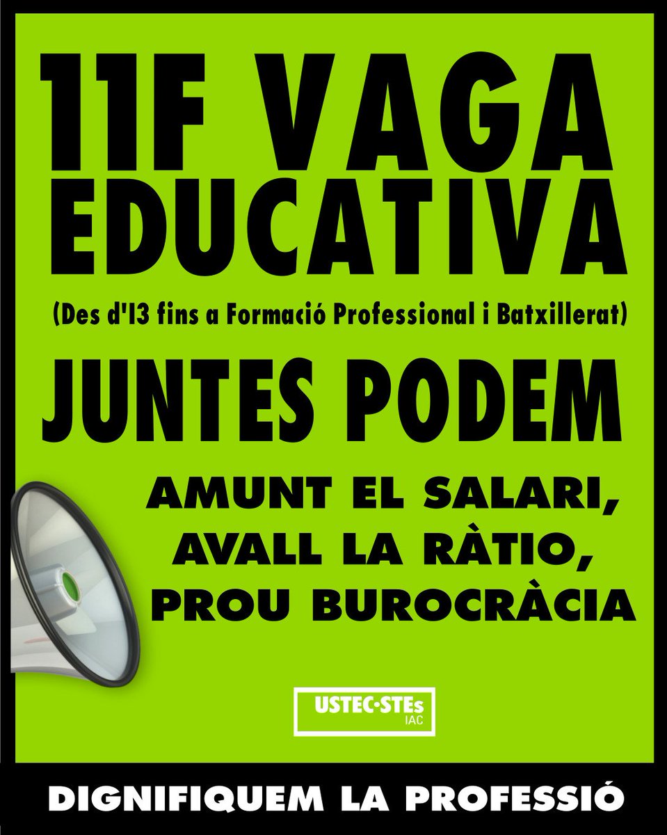 USTECSTEs's tweet photo. 📣VAGA l'11 de febrer.

🔥No es tracta només de pressionar per millores laborals o pressupostàries, sinó d’utilitzar la interrupció de l’activitat lectiva com a eina de poder per forçar una negociació política estructural.
#DignifiquemLaProfessió
#VagaEducativa

11F VAGA! https://t.co/tTtA5nl9Iw