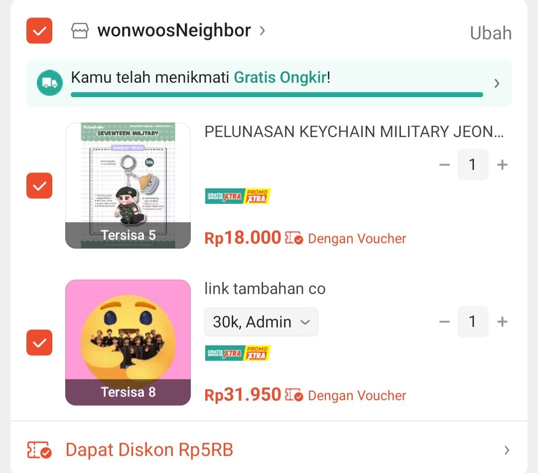 Kita sediain link tmbhn buat bisa mencapai nominal pembelian utk dapetin voucer potongan ongkir ya.
Carany checkout pesanan &amp; tambahany, setelah pesanan selesai jgn lupa utk dm kita buat di proses refund ya😊👇🏻

Link tmbhn: id.shp.ee/XkHRfii