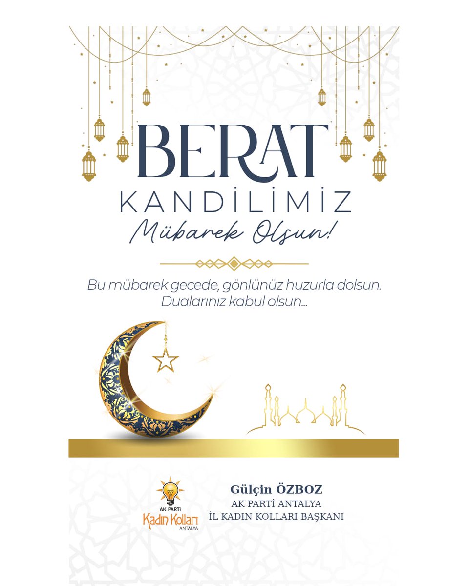 Berat Kandili’nin milletimize ve tüm İslam âlemine hayırlar getirmesini temenni ediyorum.Rabbim dualarımızı kabul eylesin. Kandilimiz mübarek olsun.

<a href="/tugbaisikercan/">Tuğba IŞIK ERCAN</a> 
<a href="/alicetin_07/">Ali Çetin</a> 
<a href="/akkadinantalya/">AK Kadın Antalya</a>