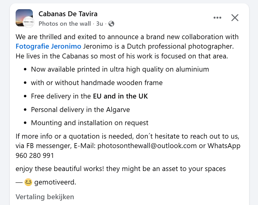 Voordat ik vertrok was het niet de bedoeling dat ik hier nog ging werken 😉, maar eens ondernemer altijd ondernemer 💪🏽 dus toen mijn foto's op waren gevallen en ik benaderd werd door Photos on the Wall uit #Ferragudo #Algarve met de vraag om samen te gaan werken zei ik JA  🥳🥳🥳