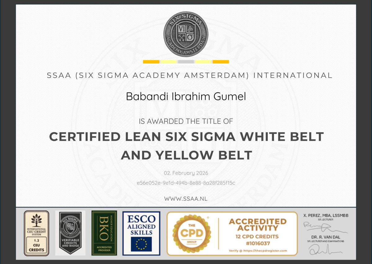 bbdgumel's tweet photo. I have successfully received my Lean Six Sigma White Belt and Yellow Belt  certificate from the Six Sigma Academy Amsterdam! https://t.co/uANg3R3IP9