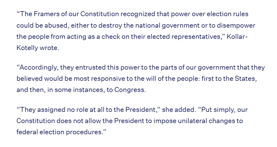 <a href="/SethAbramson/">Seth Abramson</a> The Constitution does not allow the President to impose unilateral changes to federal election procedures.
democracydocket.com/news-alerts/ju…