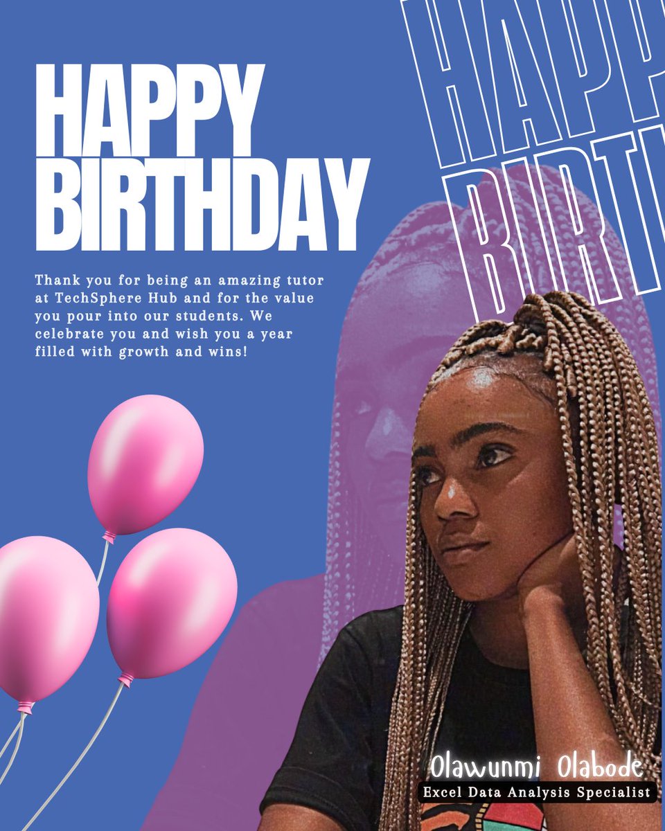 Tech_Sphere_hub's tweet photo. Thank you @DataEvang_ for being an amazing tutor at TechSphere Hub and for the value you pour into our students. We celebrate you and wish you a year filled with growth and wins!

#tech #techspherehub #birthday https://t.co/Bw8FDsE74G