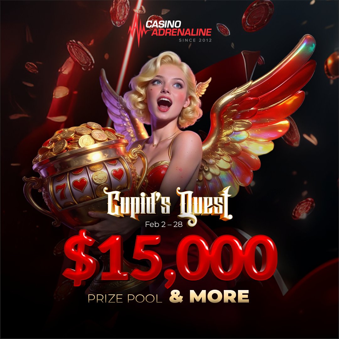 🏹✨ Cupid's Quest is back at Adrenaline with a $15,000 Prize Pool + FREE Spins!

💖 From Feb 2–28, each qualifying spin ups your rank and brings sweetness closer. 🎰🎁

💌 Plus, we've got daily bonuses ready for your non-tournament play!

🌐 Check out our website to learn more.