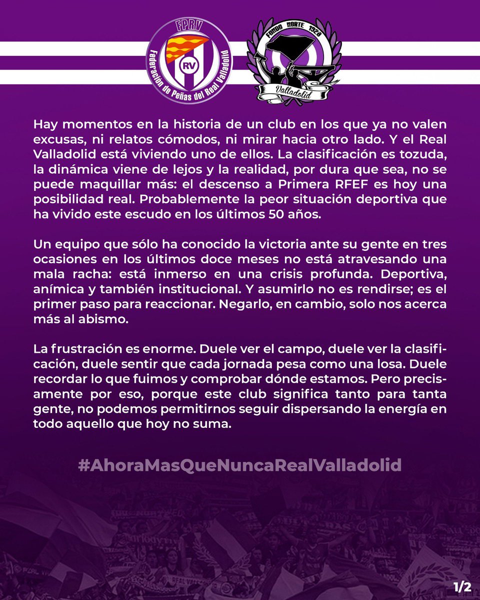 fdprvalladolid's tweet image. 🚨 ℂ𝕆𝕄𝕌ℕ𝕀ℂ𝔸𝔻𝕆 𝕆𝔽𝕀ℂ𝕀𝔸𝕃 𝔽𝔼𝔻𝔼ℝ𝔸ℂ𝕀Óℕ 𝔻𝔼 ℙ𝔼Ñ𝔸𝕊 𝔻𝔼𝕃 ℝ𝔼𝔸𝕃 𝕍𝔸𝕃𝕃𝔸𝔻𝕆𝕃𝕀𝔻 𝔼ℕ ℂ𝕆ℕ𝕁𝕌ℕ𝕋𝕆 ℂ𝕆ℕ 𝔽𝕆ℕ𝔻𝕆 ℕ𝕆ℝ𝕋𝔼:

➡️ fdprealvalladolid.com/comunicado-ofi… 

#AhoraMasQueNuncaRealValladolid