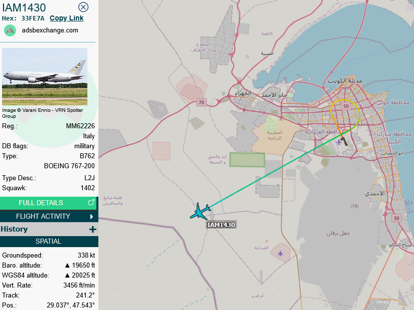 SirListenalot's tweet photo. Jan29 ~0755z #B762 #33FE7A #IAM1430 out of Kuwait looking to pick up two #EUFI #Eurofighter's #IAM0409 from OKAS over BONIM and take them home https://t.co/IF8hOxcssW