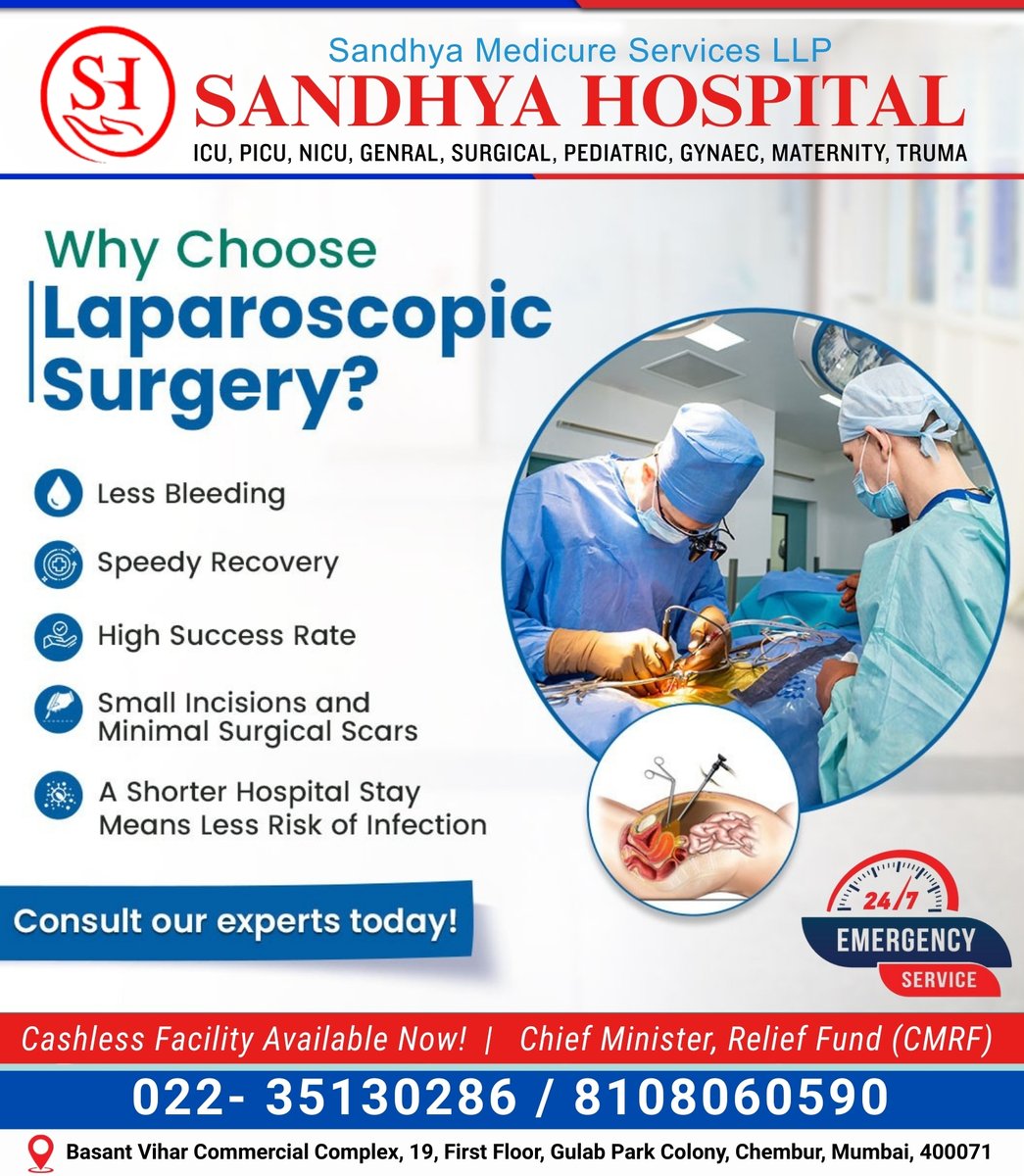 HospitalSa51116's tweet photo. Sandhya Hospital Chembur
✨ Why Choose Laparoscopic Surgery?
👨‍⚕️ Consult Our Experts Today!
📞 Call Us:
☎️ 022-35130286 | 📱 8108060590

#SandhyaHospital #SandhyaMedicureServices #LaparoscopicSurgery #MinimallyInvasiveSurgery #FastRecovery #AdvancedHealthcare https://t.co/MN9abJyzNv