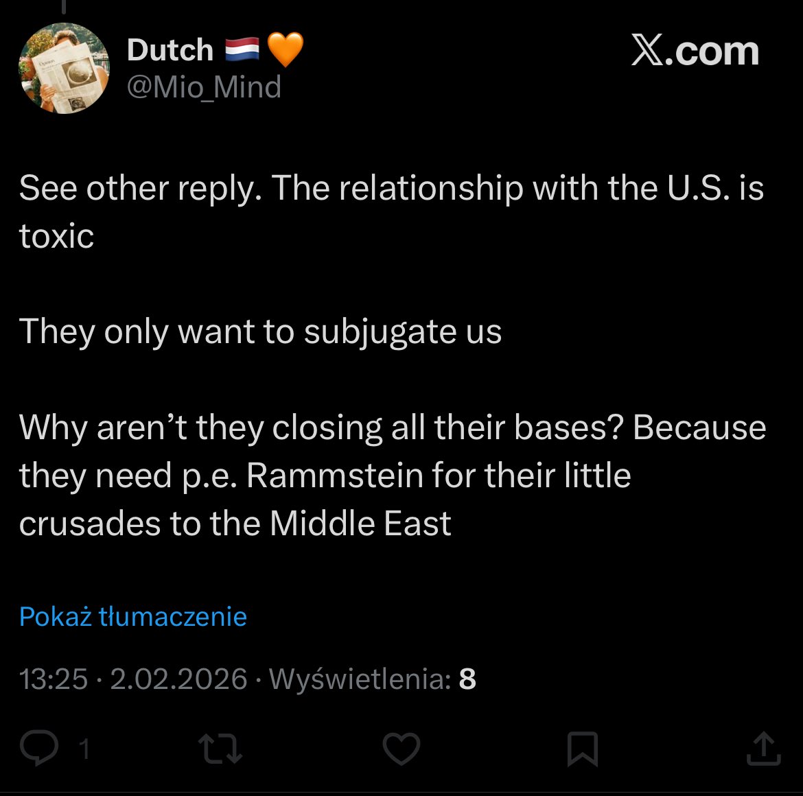 Najbardziej w stroszeniu piórem przez państwa UE bawi udawanie, że po latach unikania wzięcia odpowiedzialności za swoje zdolności obronne i wydawaniu na wojsko 1-1,5% PKB, to USA jest wskazywane jako przyczyna problemów.