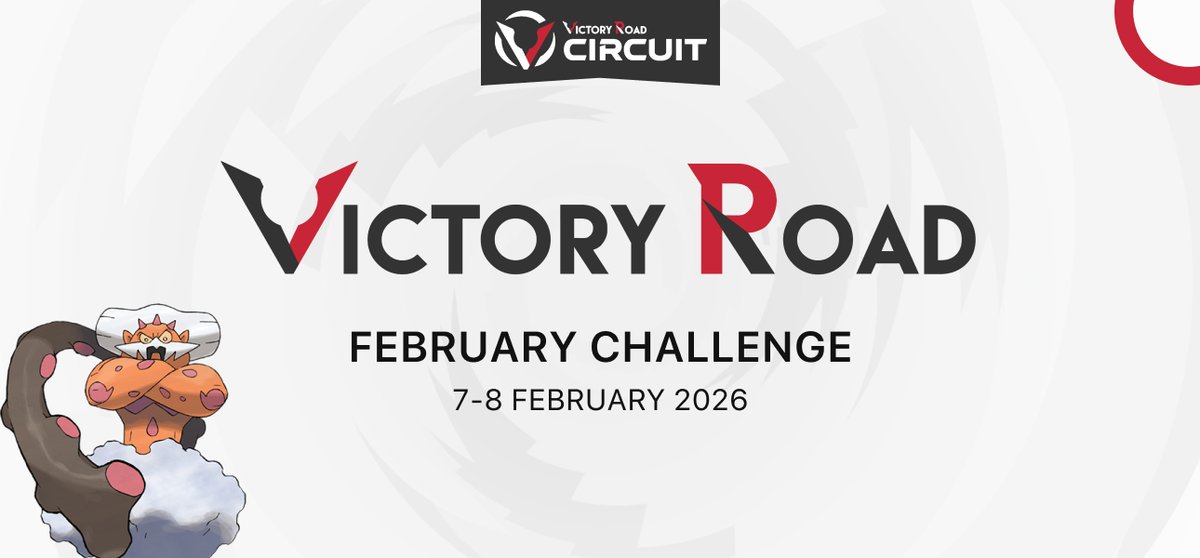 Last chance to practice before EUIC! Join us for the VR February Challenge! 🚀🌐

🗓️ 7–8 Feb, 14:00 UTC
🎮 VGC Reg. Set F
🎟️ $11.50 USD
🔁 RT for a chance of a free entry!
📖 Info: victoryroad.pro/vr-feb26/
👉 Sign-ups: battlefy.com/victoryroad/vi…