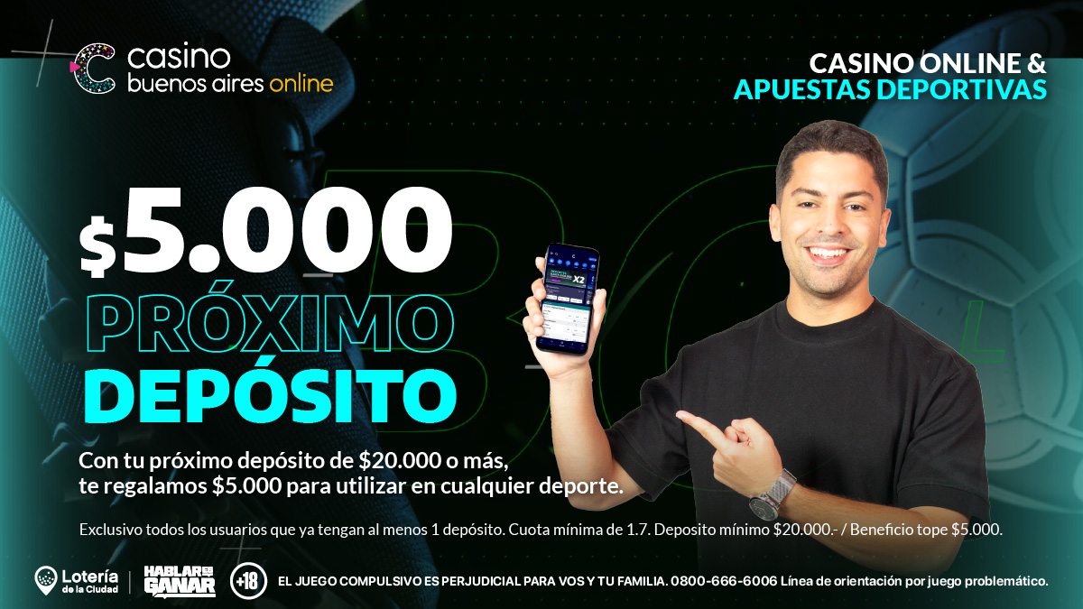 💸 ¡Te regalamos $5.000 para apostar en tu deporte favorito!
Hacé tu próximo depósito de $20.000 o más y disfrutá del bonus 🎯

#CasinoOnline #ApuestasDeportivas #BonusDeportivo #JugáResponsablemente